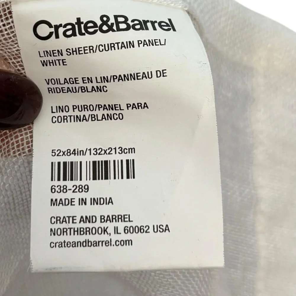 2 Crate &‎ Barrel White Ivory European Flax Linen Sheer Curtain Panel 52